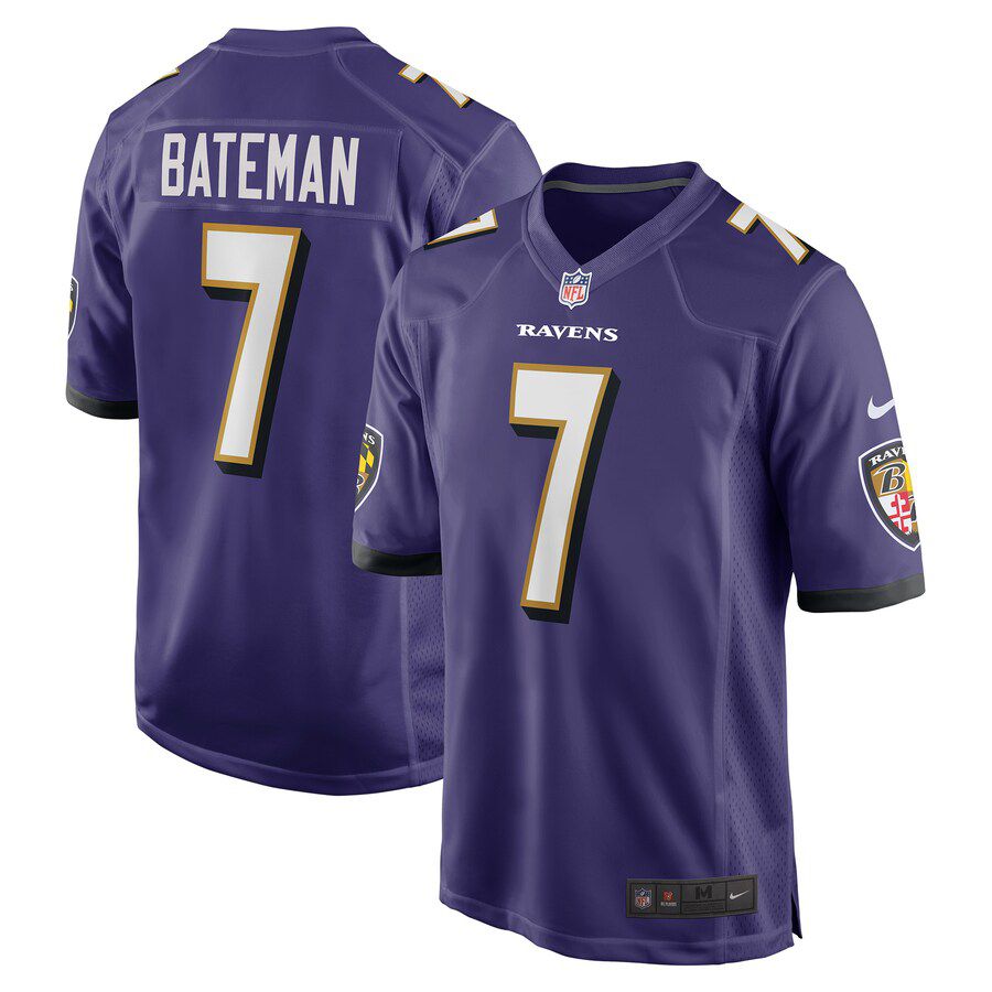Men Baltimore Ravens #7 Rashod Bateman Nike Purple Game Player NFL Jersey